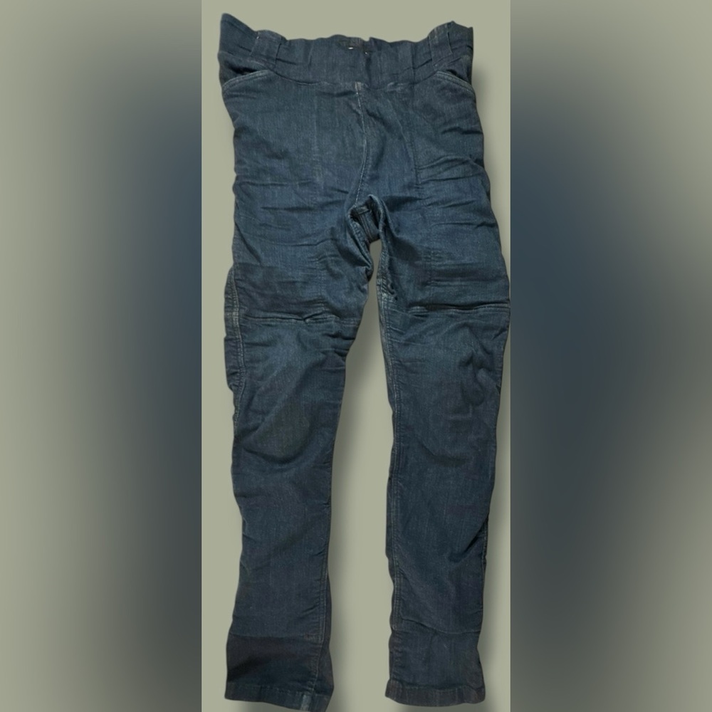 Moto Girl Jeans 36 X 30” Sz 20 Blue Motorcyle Dark Wash High Rise Knee Pads Tall
